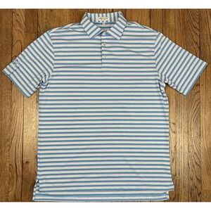 Peter Millar Summer Comfort Pink Striped Golf Performance Polo Tour Logo Large